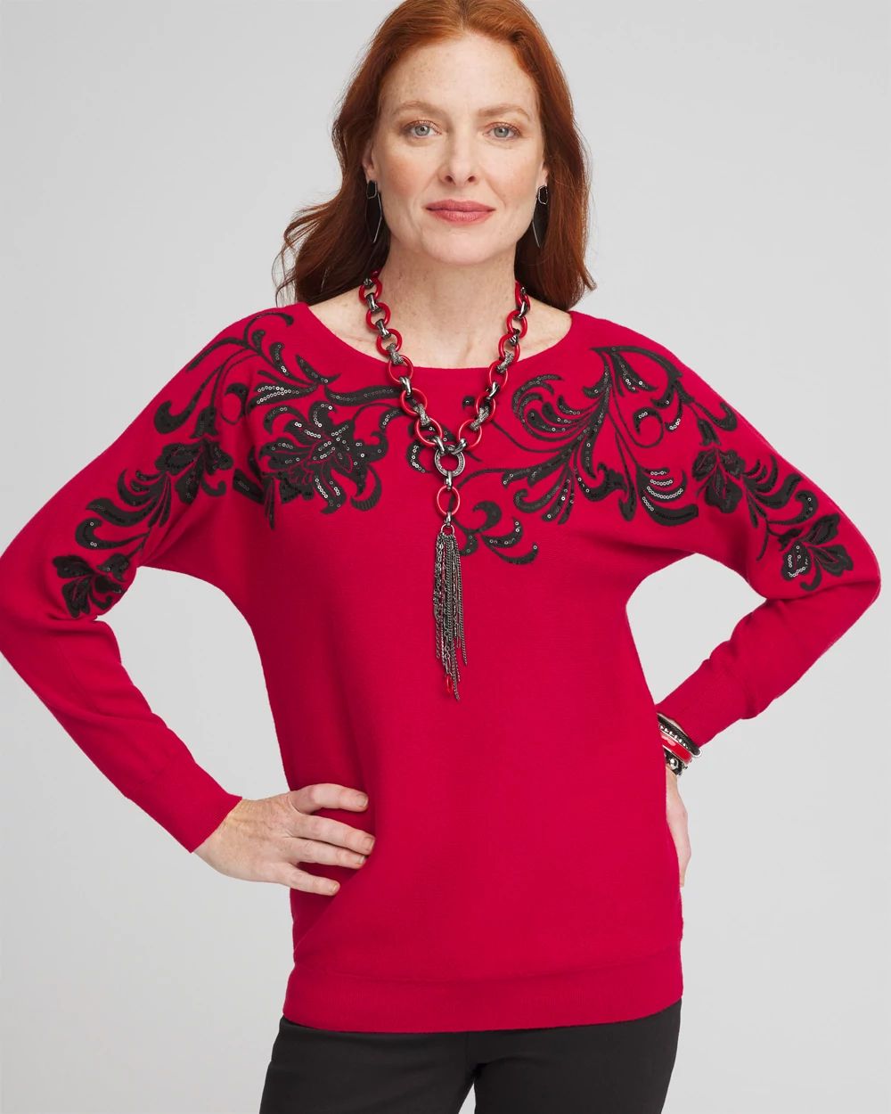 Floral Sequin Dolman Sleeve Sweater | Chico's